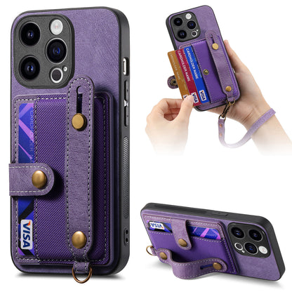 Fashion iPhone Case with Card Holder and Wrist Strap