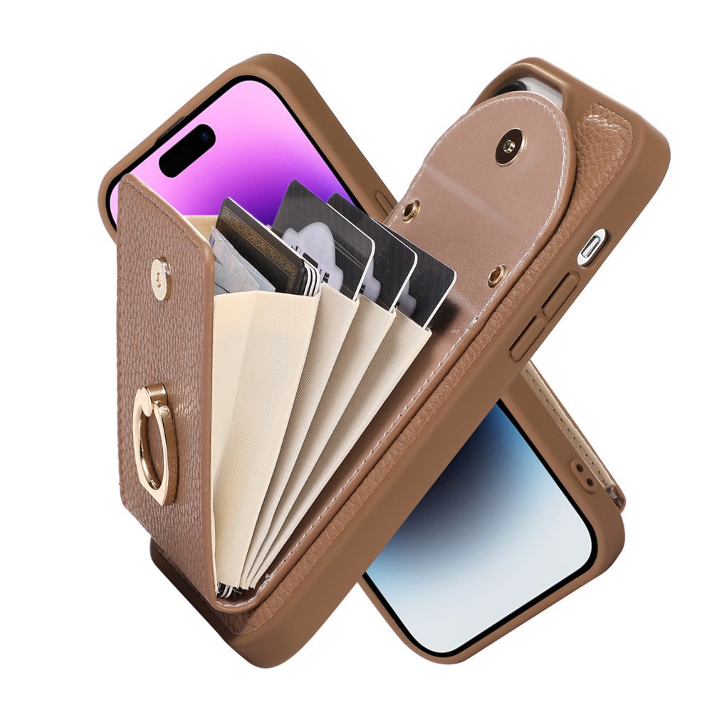 Leather Apple iPhone Case with Multi-layer Card Holder for Female