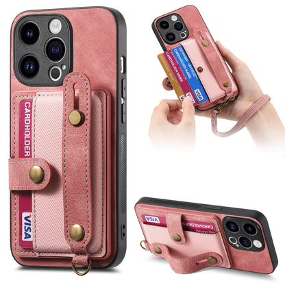 Fashion iPhone Case with Card Holder and Wrist Strap