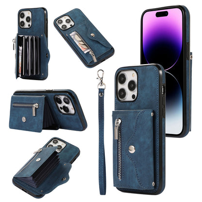 Zipper Leather Card Holder Case for Apple iPhone