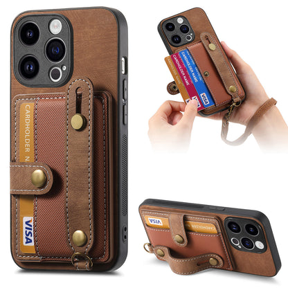 Fashion iPhone Case with Card Holder and Wrist Strap